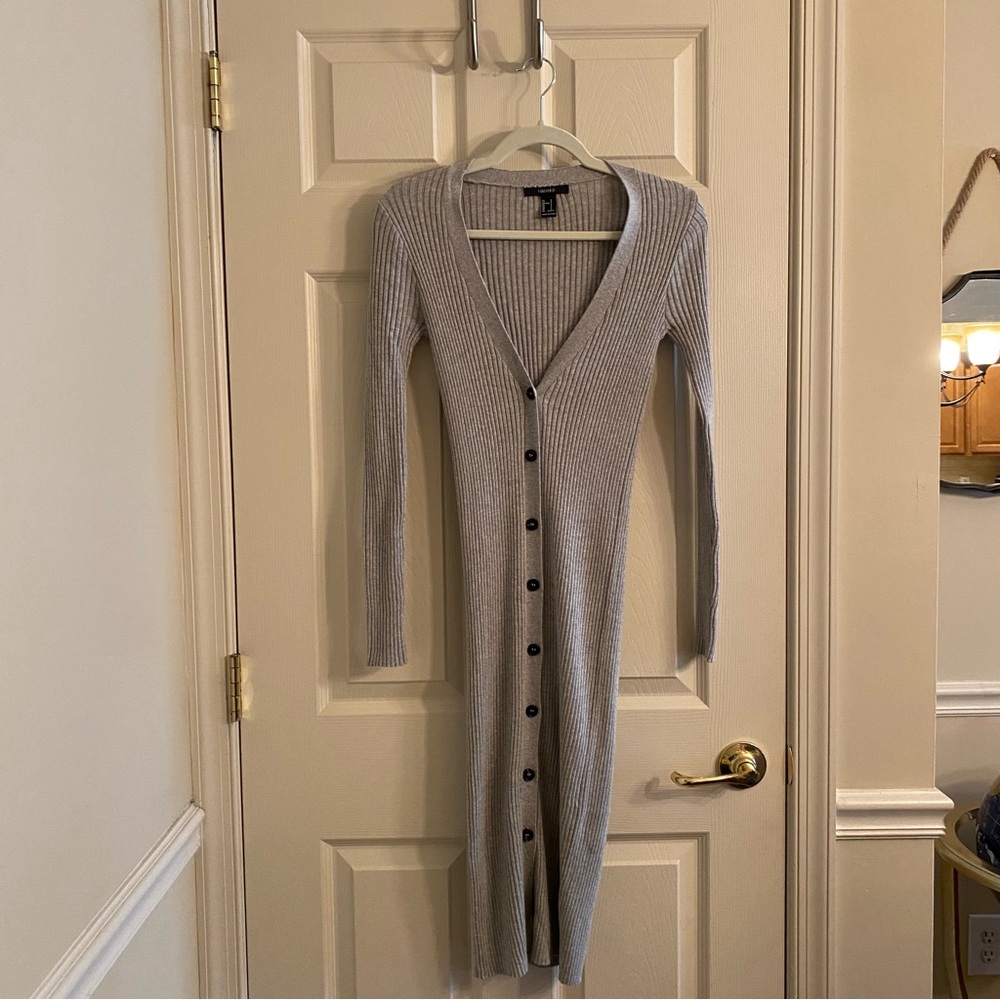 Forever 21 Ribbed Long Sleeve Button Midi Cardigan Dress Gray NWOT